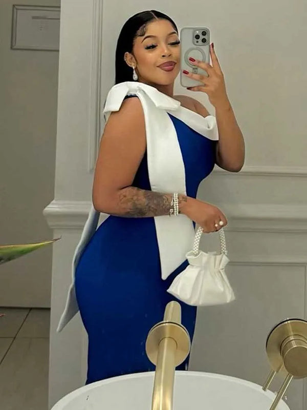 Elegant Lady Dress High Waist Knitted One-piece Dress