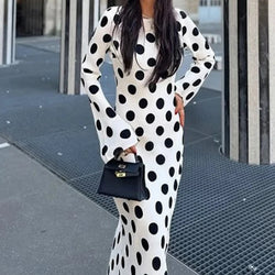 Polka Dot Vintage Flare Sleeve O Neck A Line Long Dress