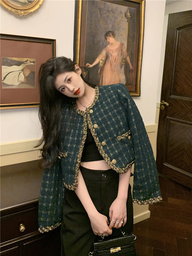 Elegant Vintage Cropped Tweed Jacket