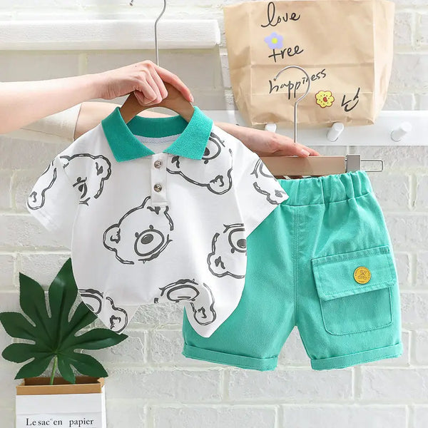 Boys Girls Cartoon Bear T Shirt Shorts 2Pcs/Set Tracksuits