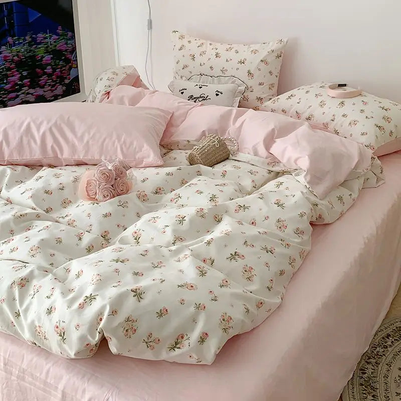 Pink Floral Bedding Set Single Double Queen Size Duvet Cover
