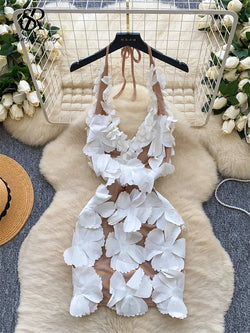 3D Floral Halter Sleeveless Backless Short Cocktail Sundress