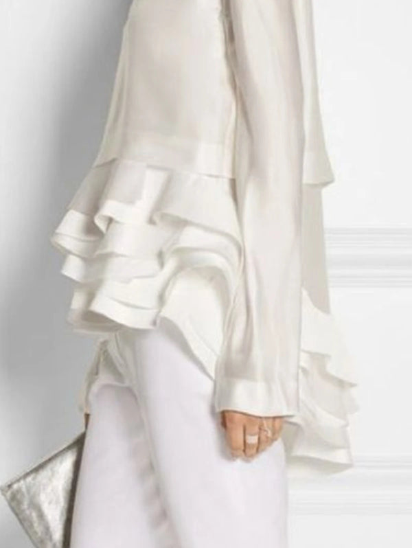 Elegant Solid Flare Sleeve Ruffle Layered