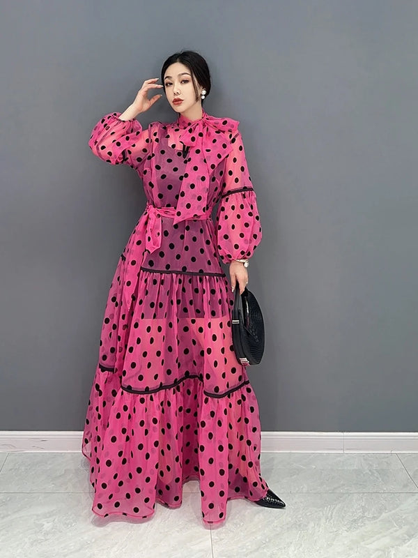 Dots Long Dress Women Big Hem