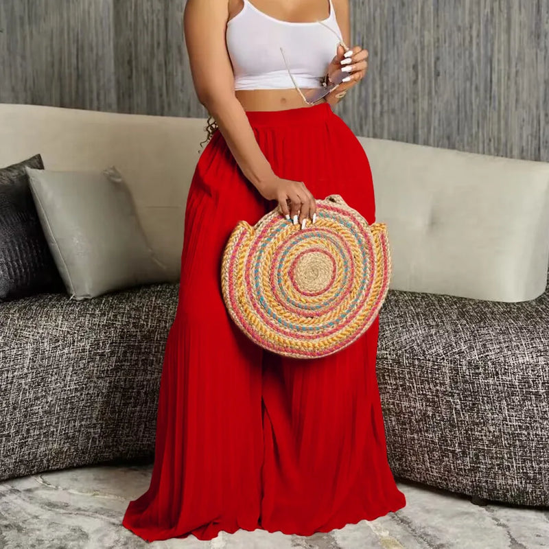 Elegant Pleated Wide Leg Pants High Waisted