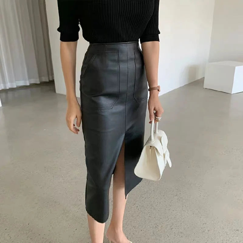 Slim Straight Faux Leather Skirt