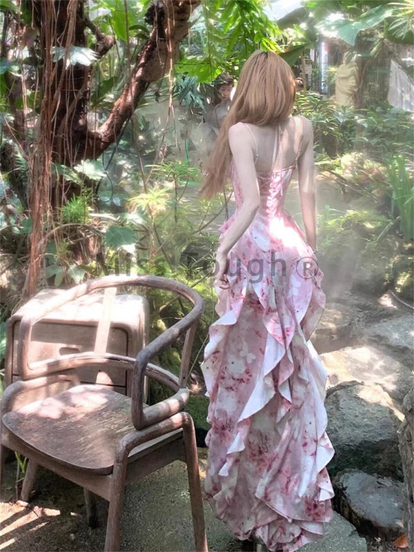 Summer Elegant Sleeveless Strap Chic Backless Floral Dress
