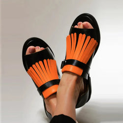 Peep Toe Tassel Sandals Casual Flat Heel