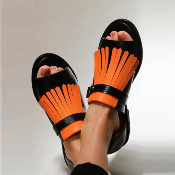 Peep Toe Tassel Sandals Casual Flat Heel