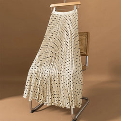 Polka Dot Pleated Long Elastic High Waisted Slim Skirt