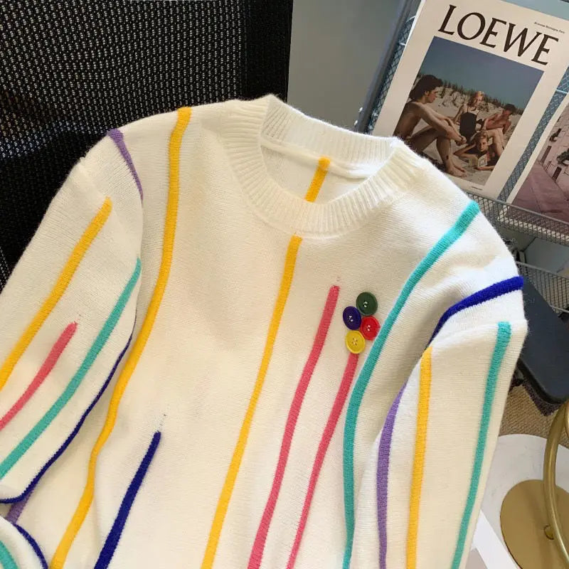 Winter Tassels Rainbow Striped Sweater Coat