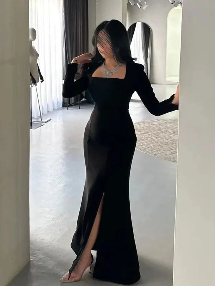 Elegant Simple Long Square Collar Dress