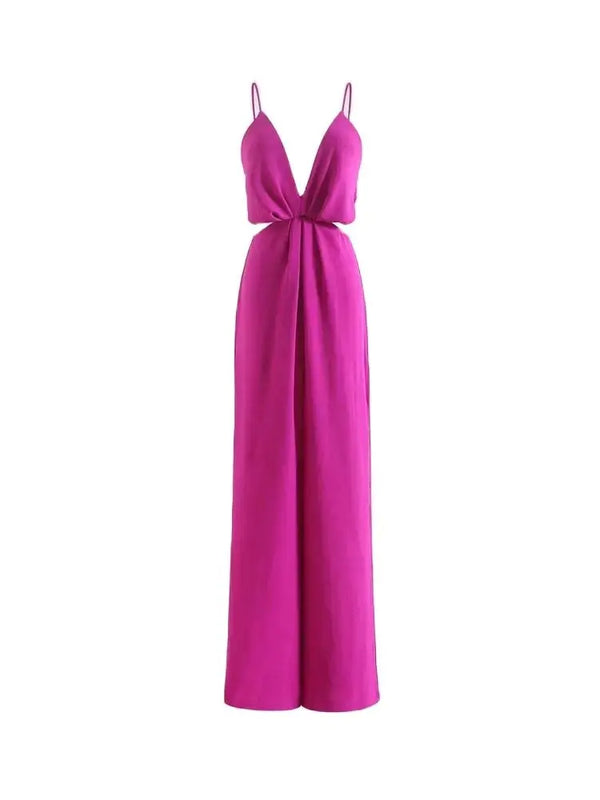 Pleated Wide Leg Jumpsuits, Sexy Backless With Zipper,