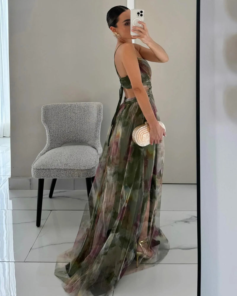 Elegant Floral Suspender Long Dress
