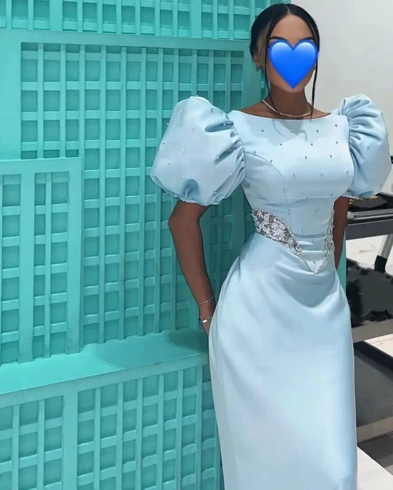 CAMINA Elegant Short Sleeves Satin Dress