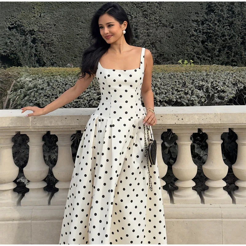 Elegant Square Neck Long Chic Sleeveless Dress