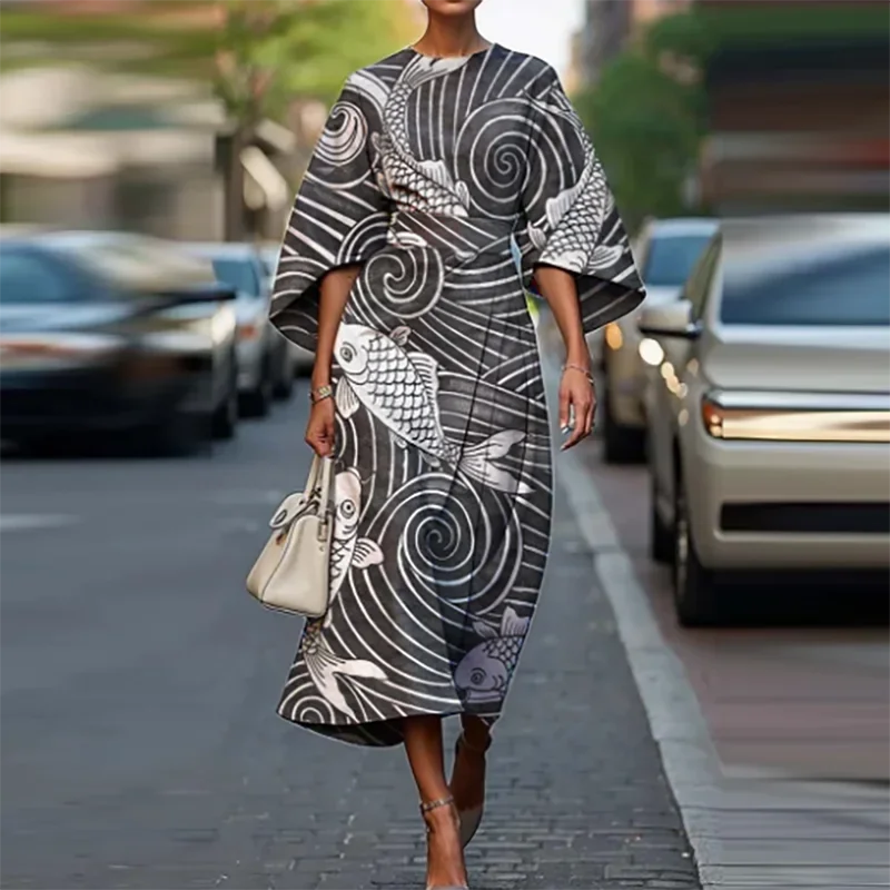 Elegant O-neck Half Sleeved Bohemian Vintage Dress