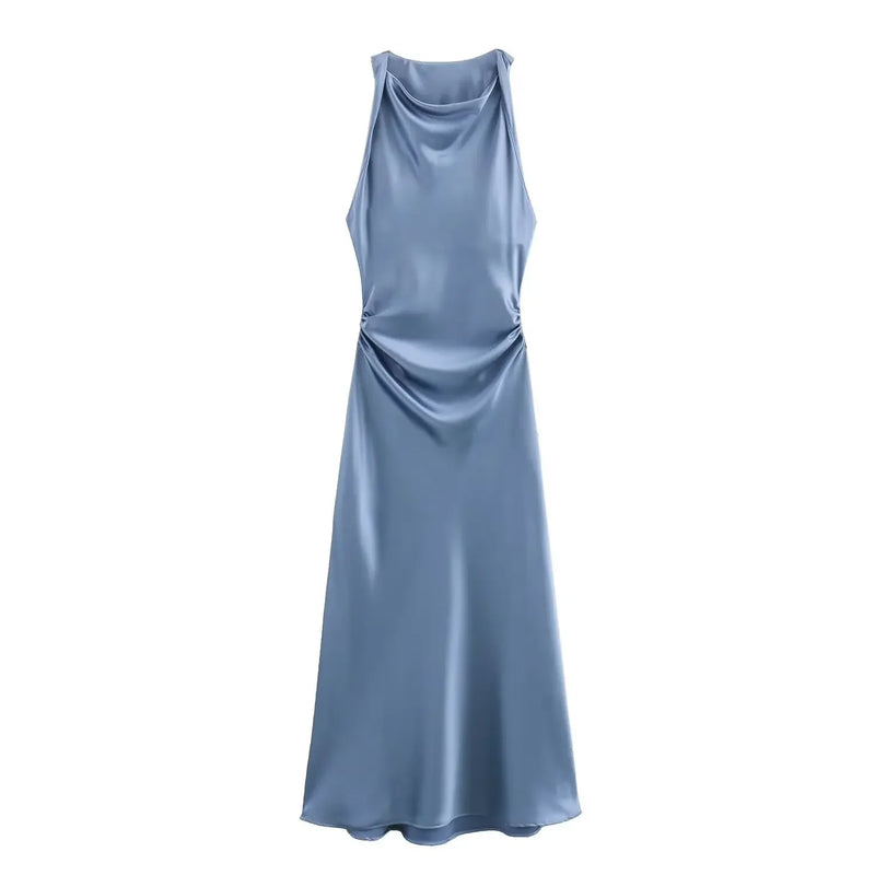 Sleeveless Temperament Silk Midi Long Dress