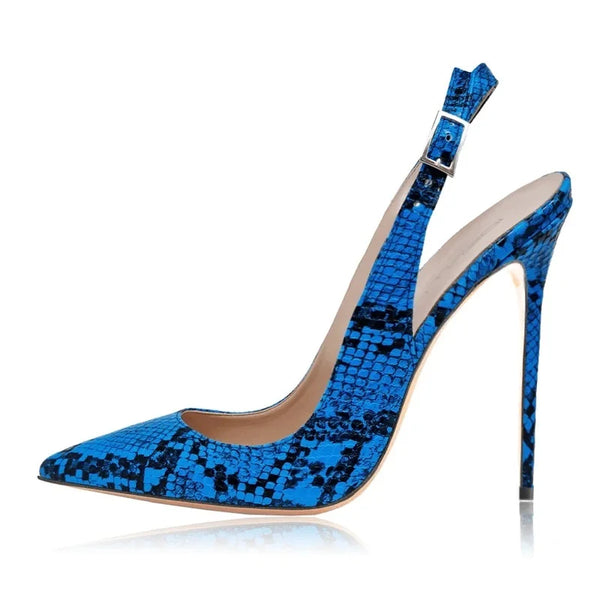 Sexy Snake-effect Leather Ankle Strap Toe Shoes