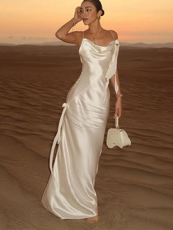 Elegant Satin Strap Backless Long Dress
