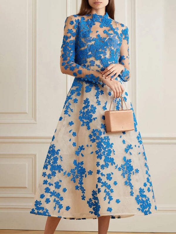 Elegant Dress Long Sleeve Cinch Waist Floral