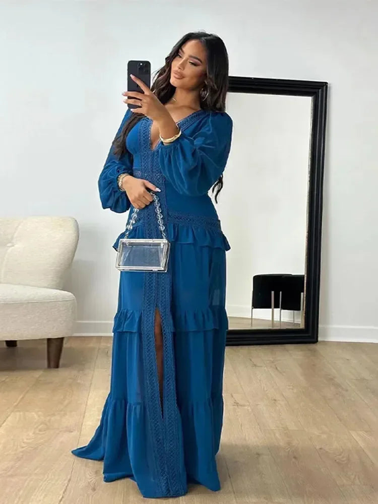 Elegant Layered Ruffles Patchwork Long Dress Chic
