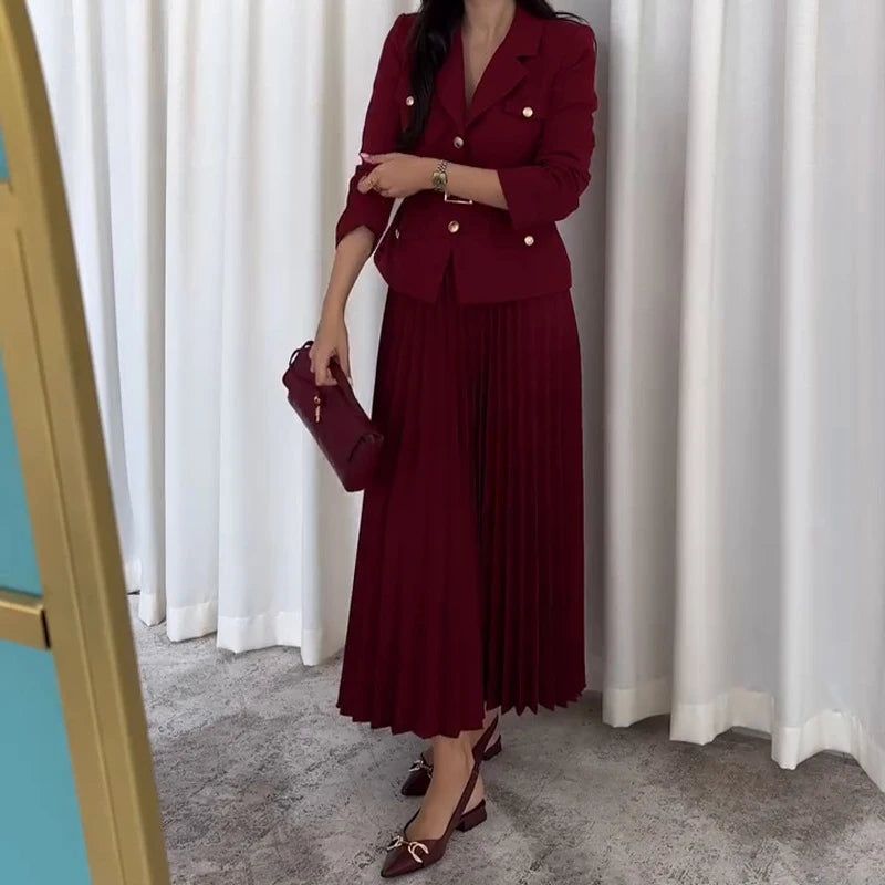 Elegant Spring Long Sleeved Jacket and Skirt Suit