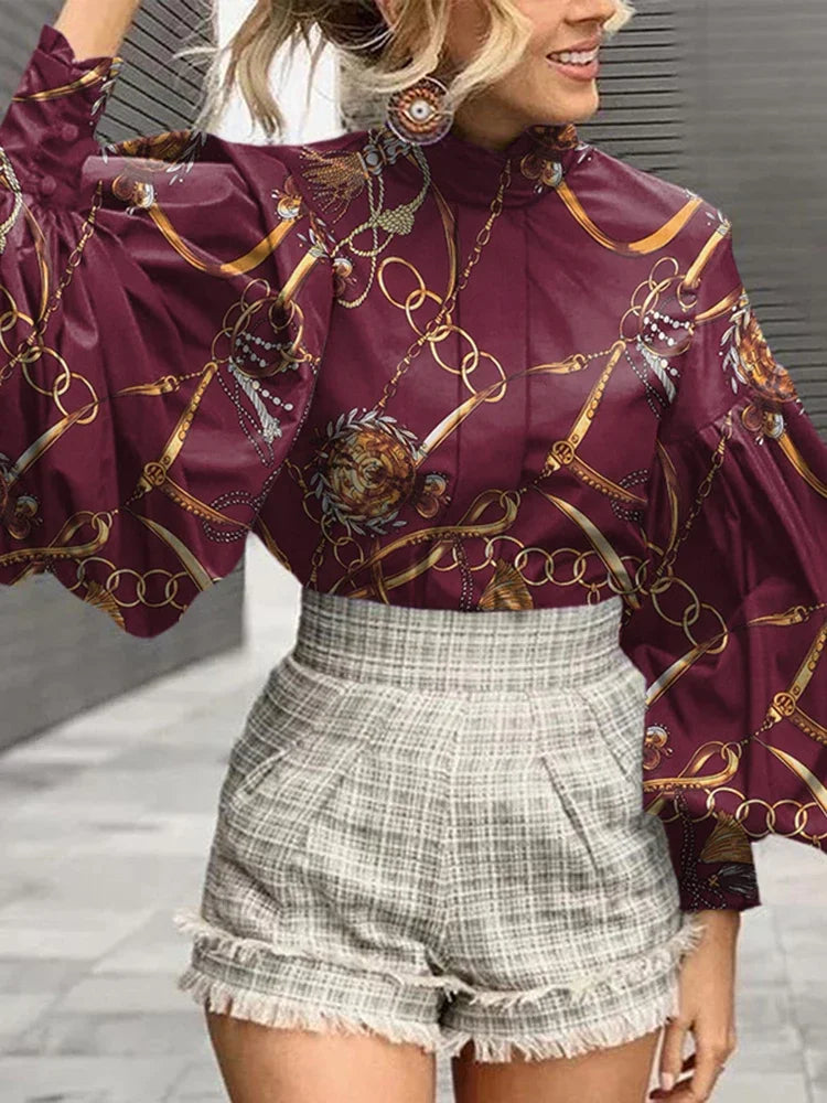Blouses Tops Elegant Lantern Sleeve Chic
