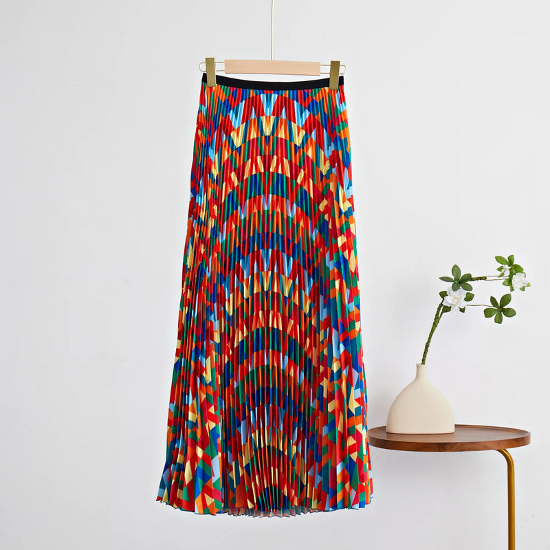 Pleated Style Long Pleated High Grade Pleated Half Skirt + Printed Top