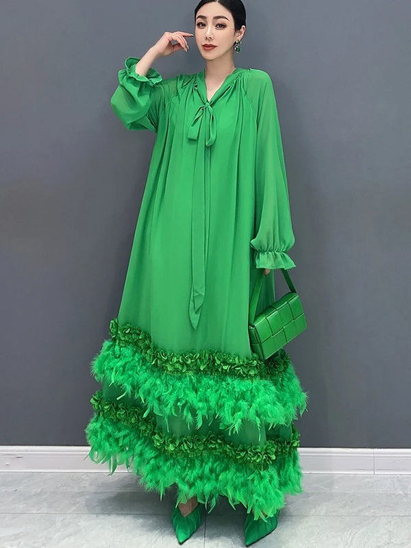 Tasel Spliced Design Elegant Long Dress