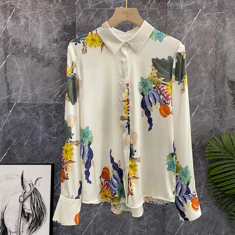 Vintage Shirt Autumn Long Sleeve Luxury Print Blouses