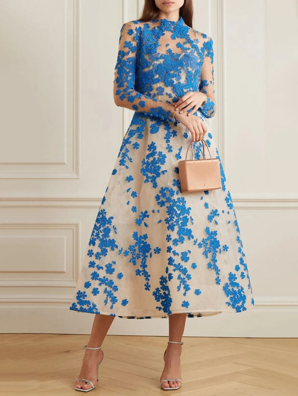Elegant Dress Long Sleeve Cinch Waist Floral
