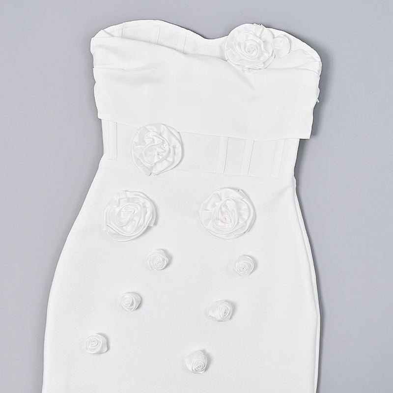 BEAUKEY White Evening Floral Bandage Dress