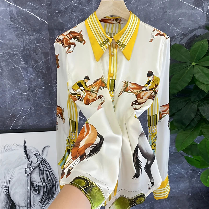 Vintage Shirt Autumn Long Sleeve Luxury Print Blouses