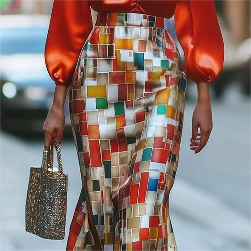 Summer Maxi Mermaid Wrap Rainbow Plaid Skirt