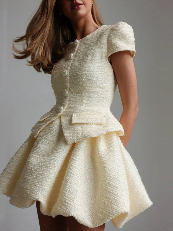 Puffy Sleeve Shirt Bubble Skirt Set Lady Retro Chic