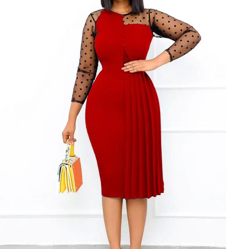 Spliced Long Sleeve Slim Fit Wrap Hip Split Elegant Dress