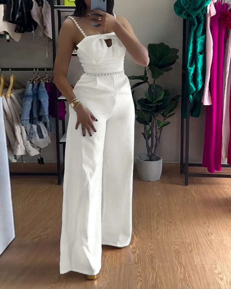 Strap Bowknot Jumpsuit Elegant Wide-Leg Overall