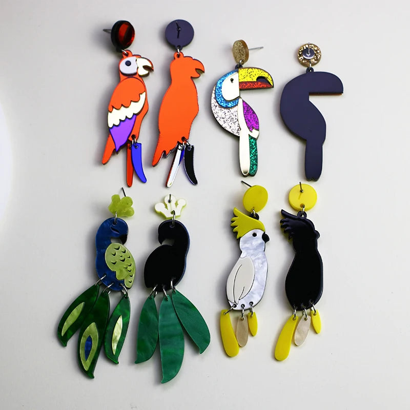 Cute Parrot Acrylic Birds Drop Dangle Earrings