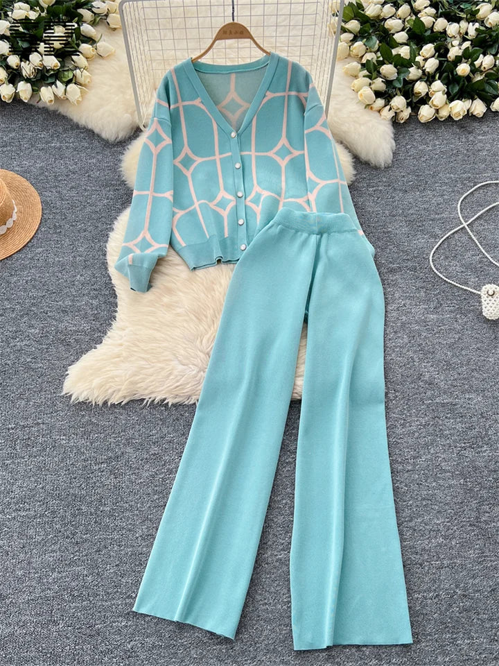 SINGREINY Cardigan+Wide Leg Long Pants
