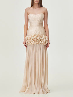 Spliced Fungus Strapless Sleeveless Patchwork Folds Dress