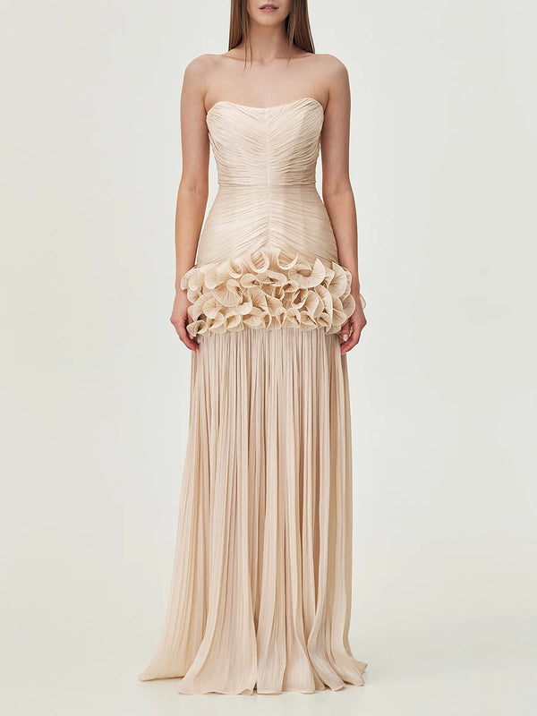 Spliced Fungus Strapless Sleeveless Patchwork Folds Dress