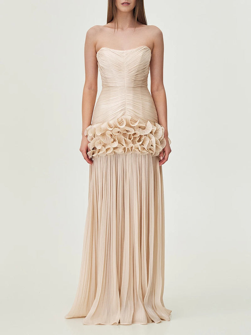 Spliced Fungus Strapless Sleeveless Patchwork Folds Dress