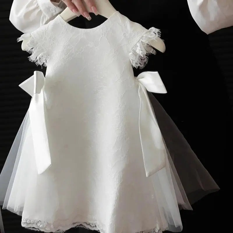Baby Girl Princess Lace Bow Infant White Dress