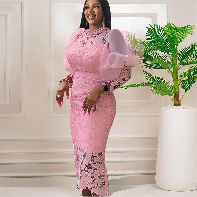 Summer Elegant Lace 3/4 Sleeve Long Dress