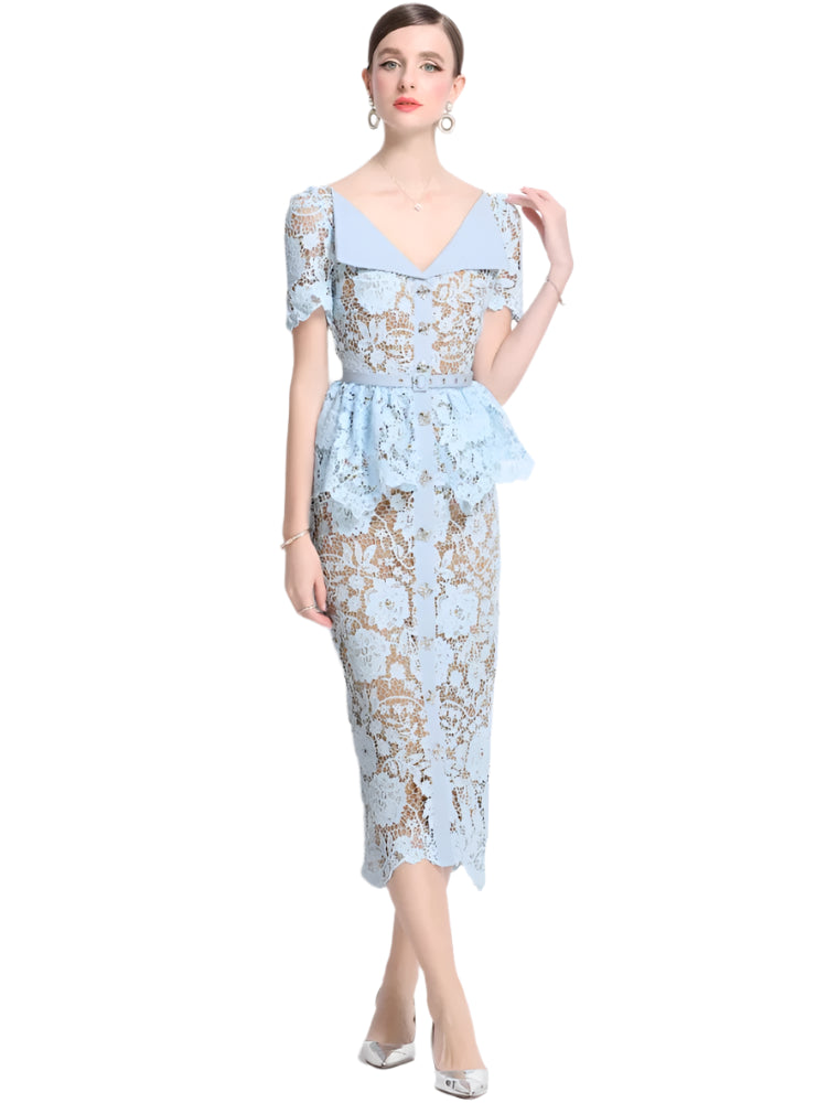 Elegant Hollow Out Flower Embroidery Lace Dress