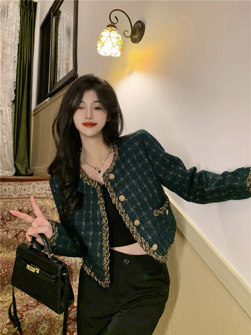 Elegant Vintage Cropped Tweed Jacket