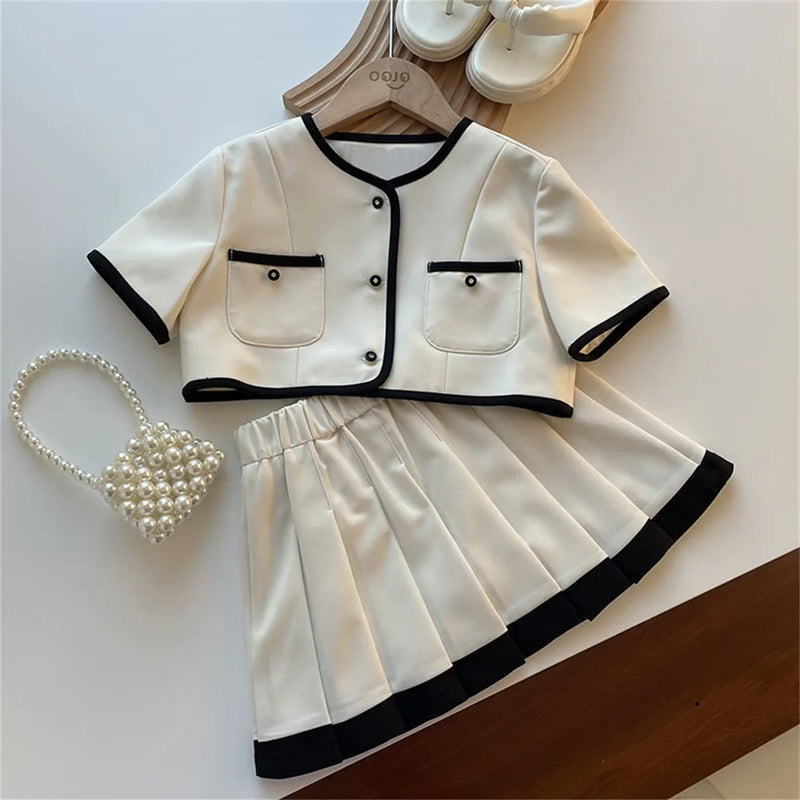 Solid Color 2-piece Set Short Sleeves Top Skirt