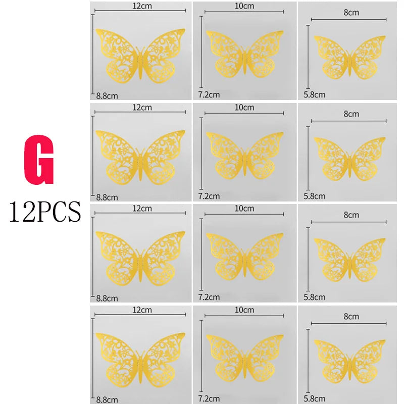 12Pcs Hollow Butterfly Creative Wall Sticker