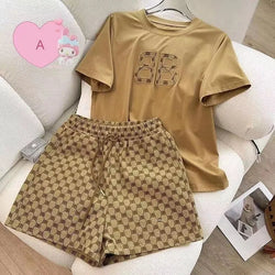 Summer Casual Embroidery Short Sleeve Shorts 2-Piece Set